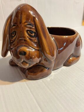 VTG Brown Hound Dog Ceramic Planter 6 x 8 Puppy Basset Cute Anthropomorphic